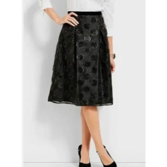 Talbots RSVP Women’s 4 Velvet Black Polka Dot Dress Midi Skirt Fully Lined NWT - Picture 1 of 6